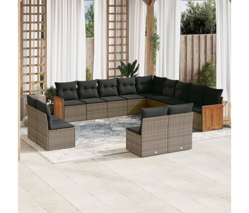 Set sofás de jardín con cojines 13 piezas ratán sintético gris