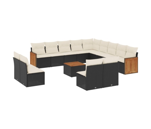 Set sofás de jardín 14 pzas con cojines ratán sintético negro