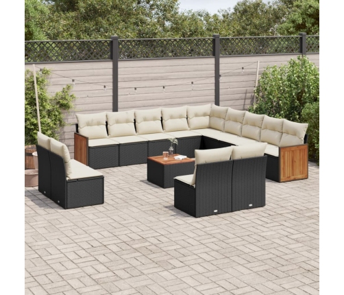 Set sofás de jardín 14 pzas con cojines ratán sintético negro