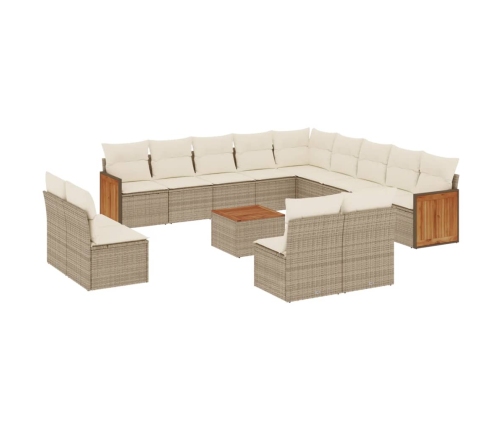 Set sofás de jardín 14 pzas con cojines ratán sintético beige