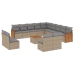 Set sofás de jardín 14 pzas con cojines ratán sintético beige
