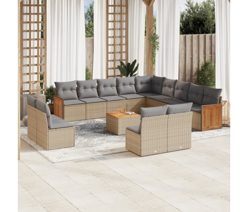 Set sofás de jardín 14 pzas con cojines ratán sintético beige