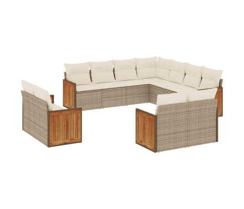 Set de sofás de jardín 11pzas con cojines ratán sintético beige