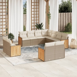 Set de sofás de jardín 11pzas con cojines ratán sintético beige