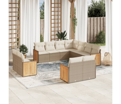 Set de sofás de jardín 11pzas con cojines ratán sintético beige