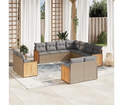 Set de sofás de jardín 11pzas con cojines ratán sintético beige