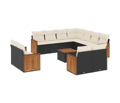 Set de sofás de jardín 12 piezas cojines ratán sintético negro