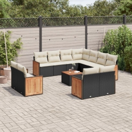 Set de sofás de jardín 12 piezas cojines ratán sintético negro