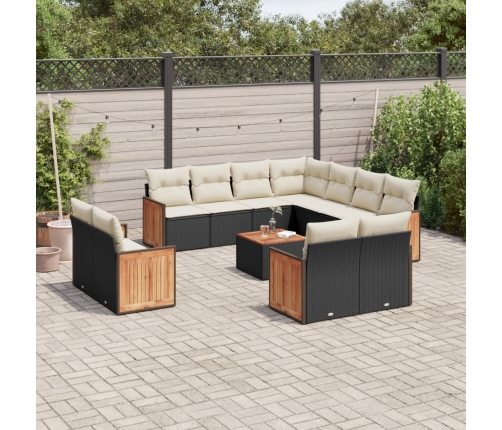 Set de sofás de jardín 12 piezas cojines ratán sintético negro