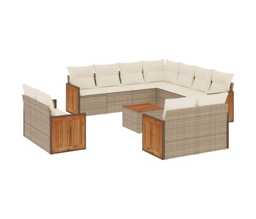 Set de sofás de jardín 12 pzas y cojines ratán sintético marrón