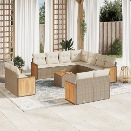 Set de sofás de jardín 12 pzas y cojines ratán sintético marrón