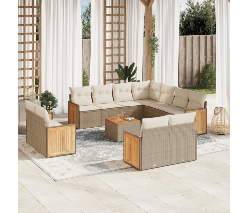 Set de sofás de jardín 12 pzas y cojines ratán sintético marrón