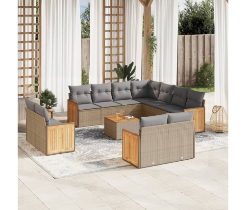 Set de sofás de jardín 12 pzas y cojines ratán sintético marrón