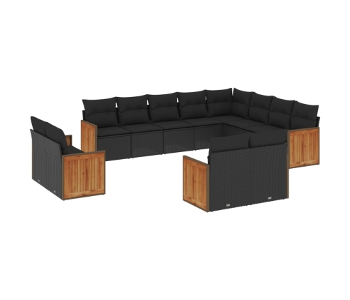 Set de sofás de jardín 12 piezas cojines ratán sintético negro