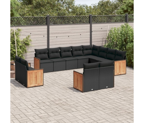 Set de sofás de jardín 12 piezas cojines ratán sintético negro