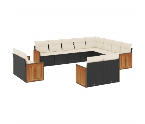 Set de sofás de jardín 12 piezas cojines ratán sintético negro