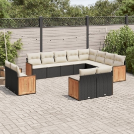 Set de sofás de jardín 12 piezas cojines ratán sintético negro