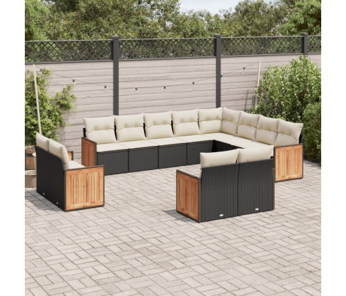 Set de sofás de jardín 12 piezas cojines ratán sintético negro