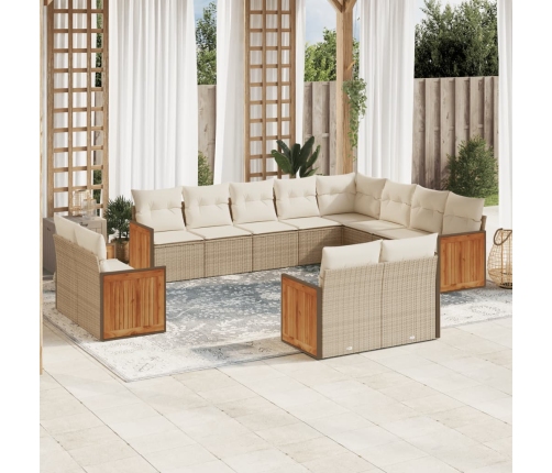 Set de sofás de jardín 12 pzas y cojines ratán sintético marrón