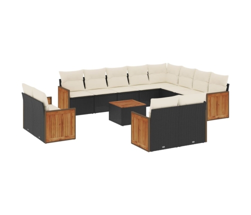 Set de sofás de jardín y cojines 13 pzas ratán sintético negro