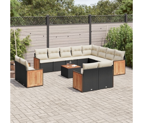 Set de sofás de jardín y cojines 13 pzas ratán sintético negro