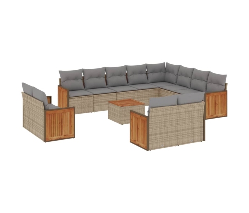 Set sofás de jardín con cojines 13 pzas ratán sintético beige