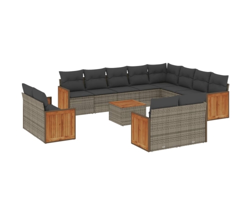Set sofás de jardín con cojines 13 piezas ratán sintético gris