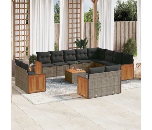 Set sofás de jardín con cojines 13 piezas ratán sintético gris