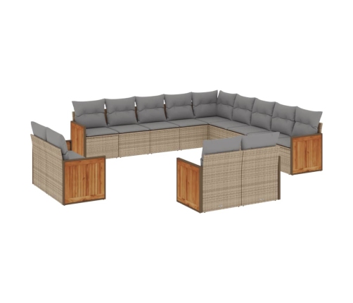 Set sofás de jardín con cojines 13 pzas ratán sintético beige