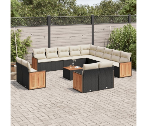 Set sofás de jardín 14 pzas con cojines ratán sintético negro