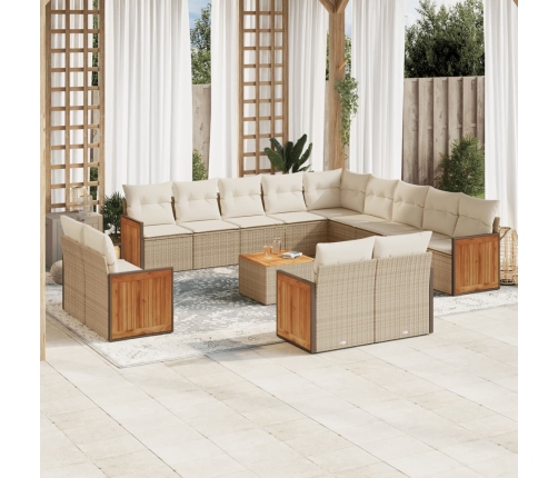 Set sofás de jardín 14 pzas con cojines ratán sintético beige