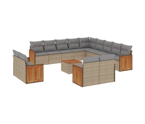 Set sofás de jardín 14 pzas con cojines ratán sintético beige