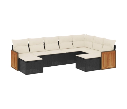 Set de sofás de jardín 8 piezas y cojines ratán sintético negro