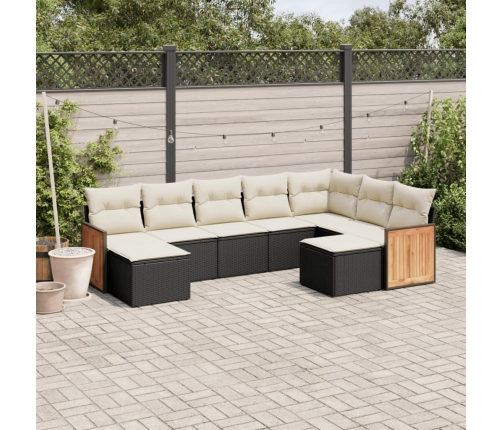 Set de sofás de jardín 8 piezas y cojines ratán sintético negro