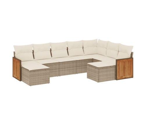 Set de sofás de jardín 9 pzas con cojines ratán sintético beige