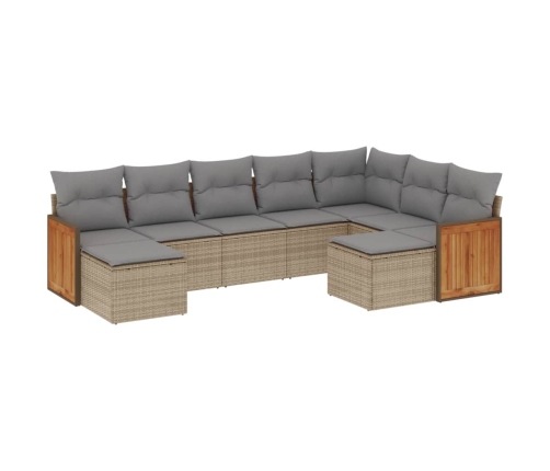 Set de sofás de jardín 9 pzas con cojines ratán sintético beige