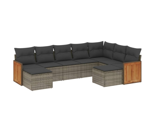 Set de muebles de jardín 9 pzas y cojines ratán sintético gris