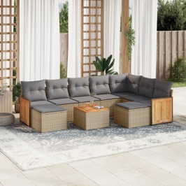 Juego de sofás jardín con cojines beige 10 pzas ratán sintético