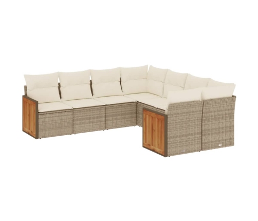 Juego de sofás de jardín con cojines beige 8 pzas ratán PE