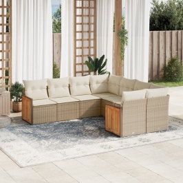 Juego de sofás de jardín con cojines beige 8 pzas ratán PE