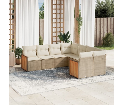 Juego de sofás de jardín con cojines beige 8 pzas ratán PE