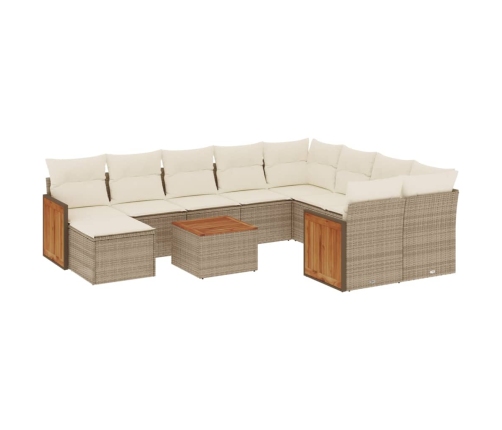 Set de sofás de jardín 11pzas con cojines ratán sintético beige