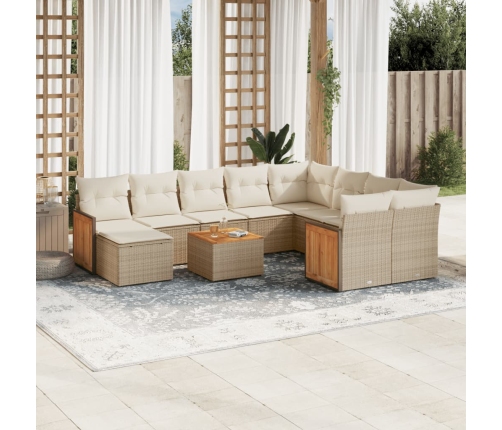 Set de sofás de jardín 11pzas con cojines ratán sintético beige