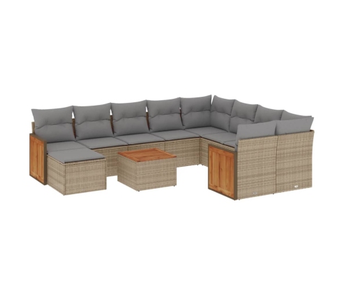 Set de sofás de jardín 11pzas con cojines ratán sintético beige
