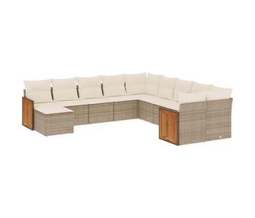 Set de sofás de jardín 11pzas con cojines ratán sintético beige