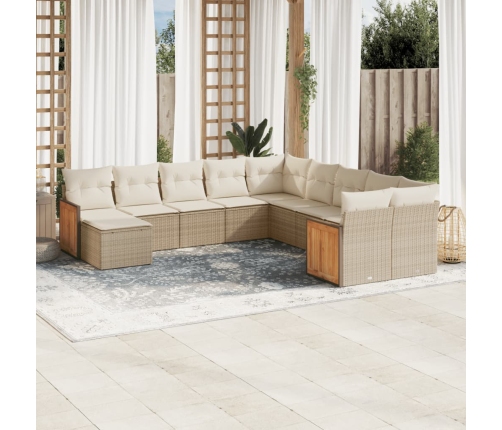 Set de sofás de jardín 11pzas con cojines ratán sintético beige