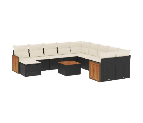 Set de sofás de jardín 12 piezas cojines ratán sintético negro