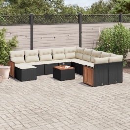 Set de sofás de jardín 12 piezas cojines ratán sintético negro