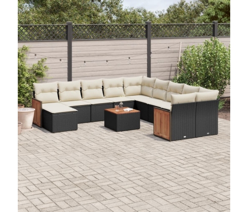 Set de sofás de jardín 12 piezas cojines ratán sintético negro