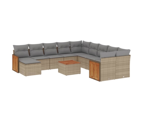 Set de sofás de jardín 12 pzas y cojines ratán sintético marrón